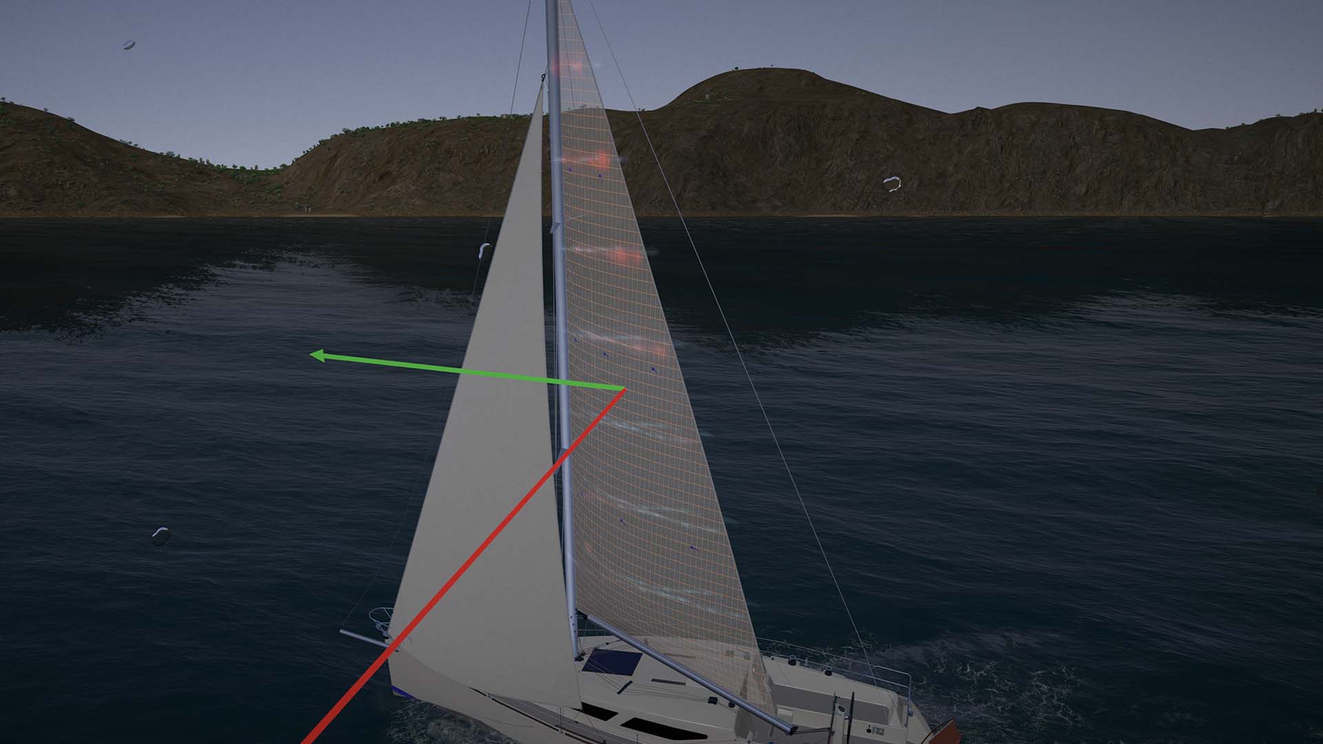 Visualized airflow in main sail