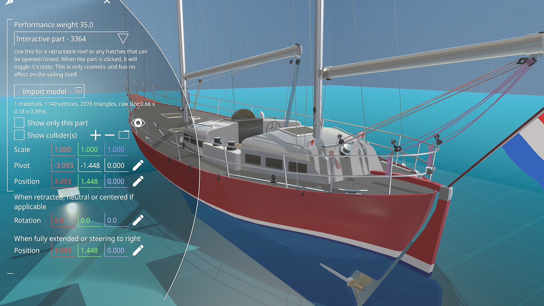 Screenshot of the Boat Designer in Sailaway